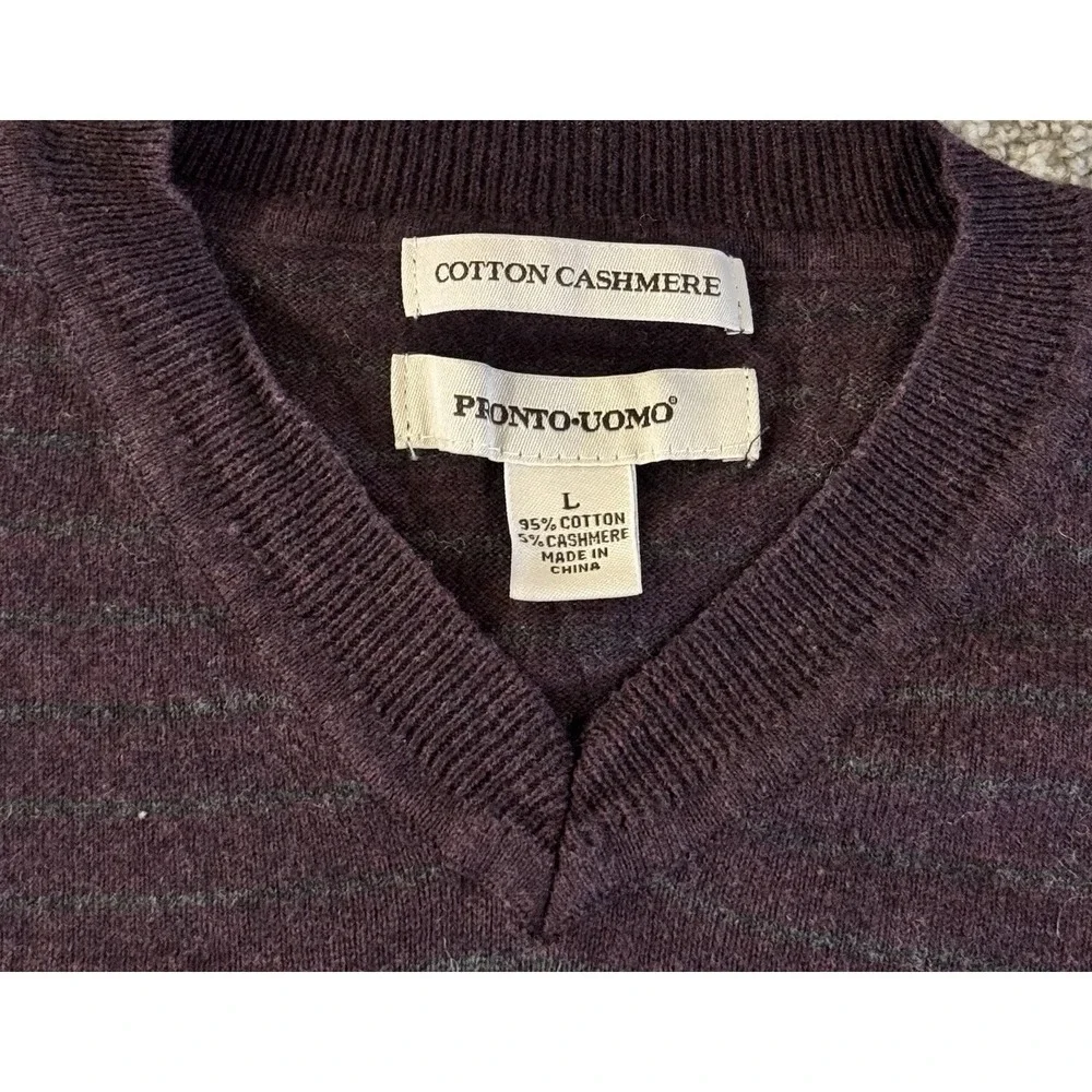 Pronto Uomo Sweater Mens Large Cotton Cashmere Purple V-Neck Pullover